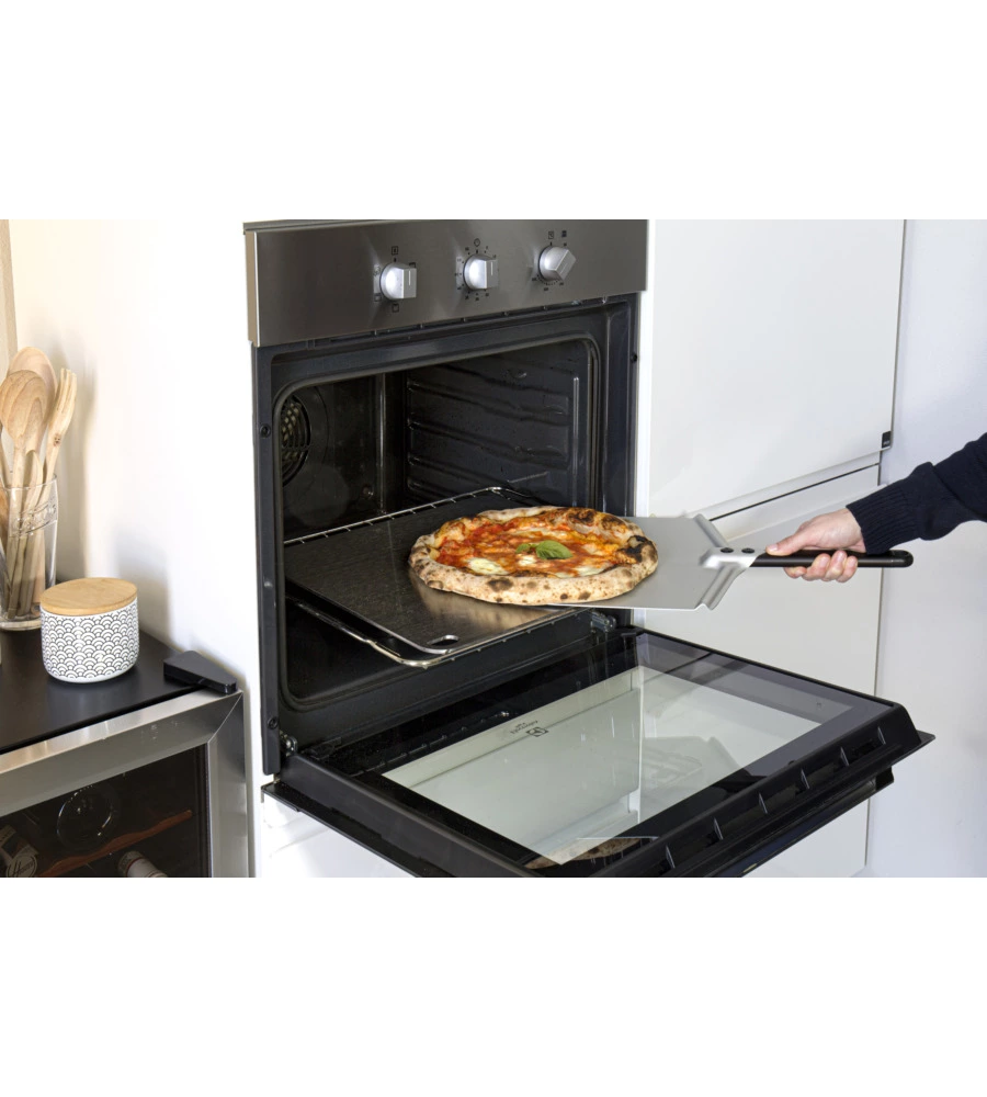 Pala per pizza gimetal "amica" con manico nero 25 cm e testa in alluminio 30 cm